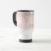 Roos goudbruin roze glitter monogram reisbeker (Voorkant links)