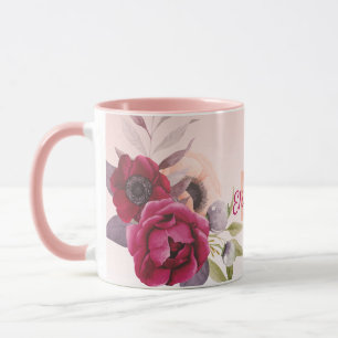 Roos goudbruine roemeense bloemen monogram mok