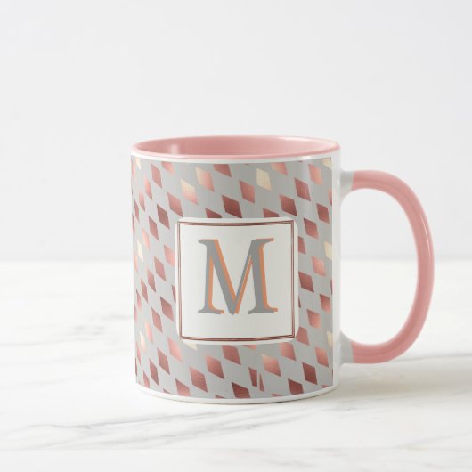 roos gouddiamant initiaal monogram grijze mok (Rechts)