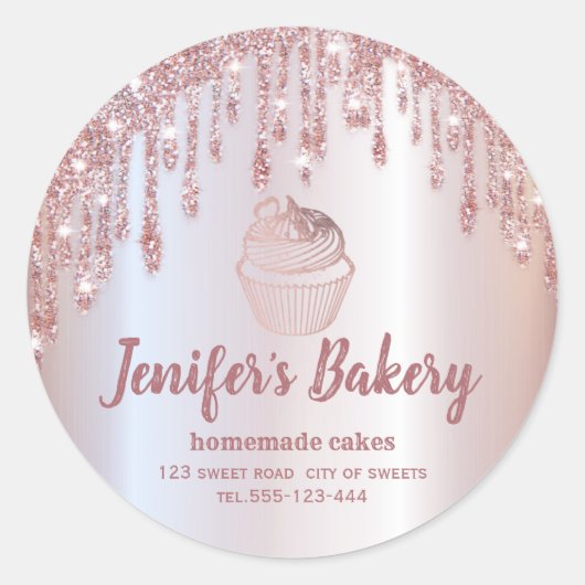 Roos gouddruppels Homemade cupcakes and sweets Cla Ronde Sticker (Voorkant)