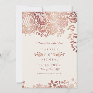 Roos goudelegante lace bruiloft met uitzondering v save the date