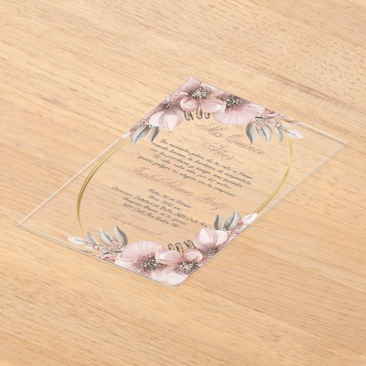 Roos gouden acryl Quinceanera uitnodiging Acryl Uitnodigingen (Laagn)