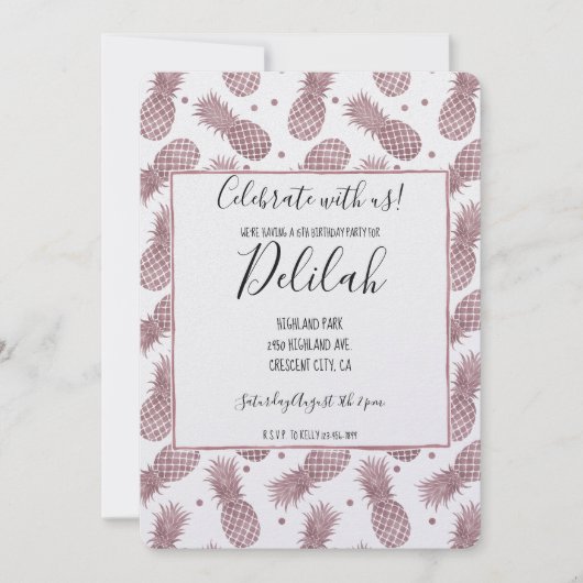 Roos gouden anananassen kaart (Voorkant)