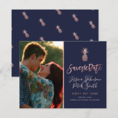 Roos Gouden Ananas + DIY Achtergrond Navy Blauw Save The Date (Voorkant / Achterkant)