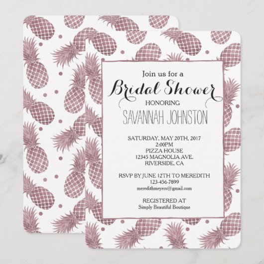 Roos gouden ananas vrijgezellenfeest kaart (Voorkant / Achterkant)