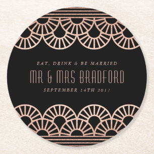 Roos Gouden Art Deco Fan Bruiloft Onderzetters