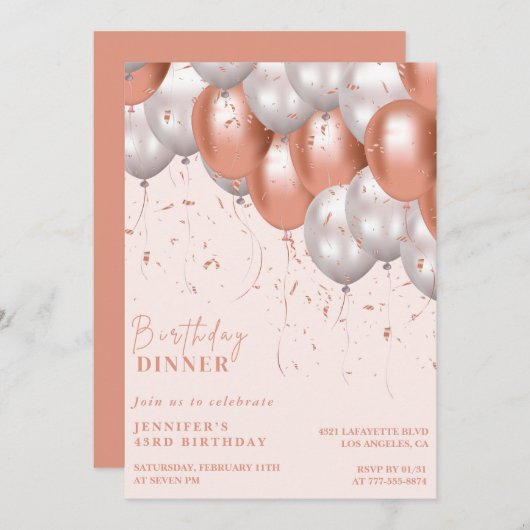 Roos gouden ballon Diner 43e verjaardag Kaart (Voorkant / Achterkant)