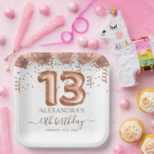 Roos gouden ballonnen 13e verjaardagsfeestje papieren bordje (Feest)