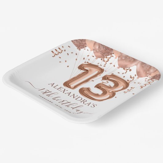 Roos gouden ballonnen 13e verjaardagsfeestje papieren bordje (Gebogen)