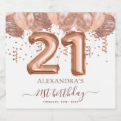 Roos gouden ballonnen 21e verjaardagsfeestje sparkling wijnetiket (Enkel label)