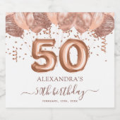 Roos gouden ballonnen 50ste verjaardagsfeestje sparkling wijnetiket (Enkel label)