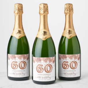 Roos gouden ballonnen 60ste verjaardagsfeestje sparkling wijnetiket