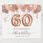 Roos gouden ballonnen 60ste verjaardagsfeestje sparkling wijnetiket (Enkel label)