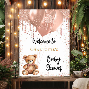 Roos gouden ballonnen teddybeer baby shower welkom poster
