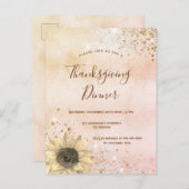 Roos gouden bijtende Thanksgiving zonnebloem Uitnodiging Briefkaart (Voorkant / Achterkant)