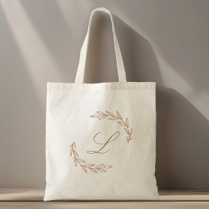 Roos Gouden Bladblad Krans Monogram Tote Bag