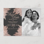 Roos Gouden Bladeren Op Zwart Save The Date Briefk Aankondigingskaart (Voorkant)