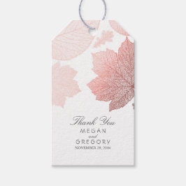 Roos gouden bladeren witte herfst bruiloft cadeaulabel