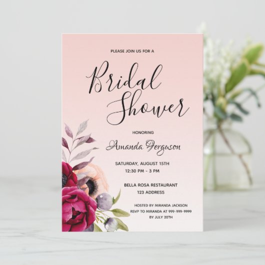 Roos gouden bloemblaadjes birgundy script Vrijgeze Kaart (Staand voorkant)