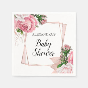 Roos Gouden Bloemen Baby shower Roze Geometrisch Servet