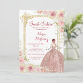 Roos Gouden Bloemen Gouden Glitter Blush Roze Swee Kaart (Staand voorkant)