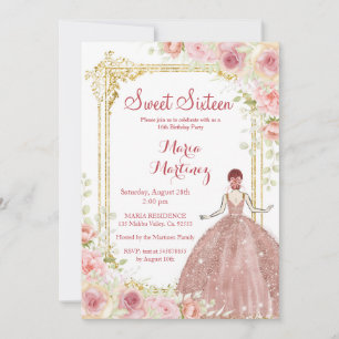 Roos Gouden Bloemen Gouden Glitter Blush Roze Swee Kaart