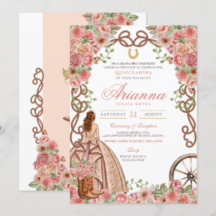 Roos Gouden Bloemen Land Western Fancy Quinceañera Kaart