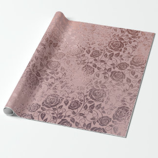 Roos Gouden Bloemen Wervelpatroon op Blush Pink Cadeaupapier
