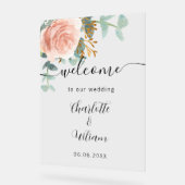 Roos gouden bloemeneucalyptus bruiloft welkom acryl bord (Hoek)