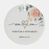 Roos gouden bloemengroen Mr Mrs Heart Wedding Glas Ornament (Achterkant)