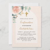 Roos gouden bloemenkruis meisje luxe bevestiging kaart (Voorkant)