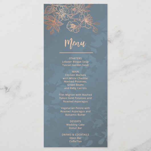 Roos Gouden Bloemenlijn Art Wedding Menu (Voorkant)