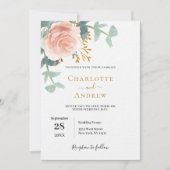Roos gouden bloemenqr code RSVP luxe bruiloft Kaart (Voorkant)
