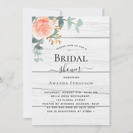 Roos gouden bloemenwit houten luxe Vrijgezellenfee Kaart (Voorkant)