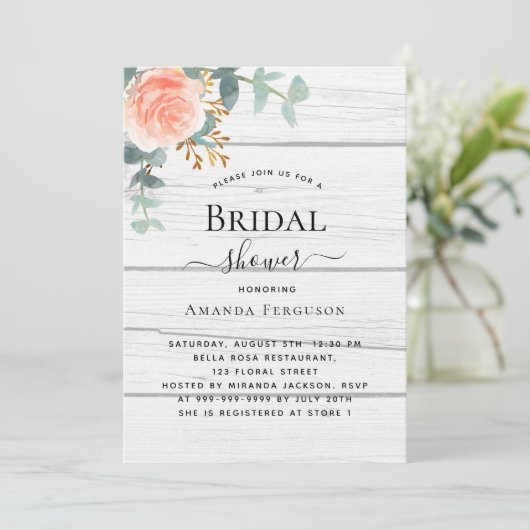 Roos gouden bloemenwit houten luxe Vrijgezellenfee Kaart (Staand voorkant)