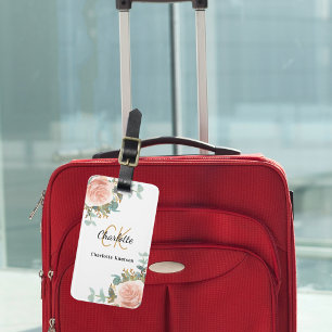 Roos gouden bloemstukken monogram elegant bagagelabel