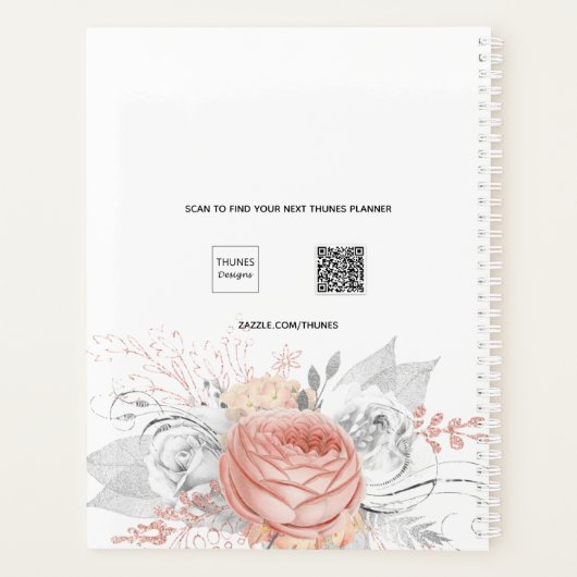 Roos gouden bloemzilveren gebladerte witte naam 20 planner (Achterkant)