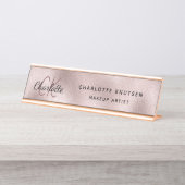 Roos gouden bloesem modern professioneel bureau naambordje (Voorkant)