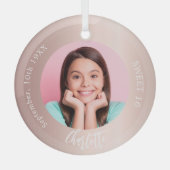 Roos gouden blos aangepaste foto Sweet 16 Glas Ornament (Voorkant)