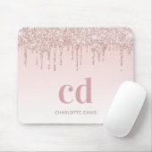 Roos gouden blozen glitter druppelt monogram initi muismat (Met muis)