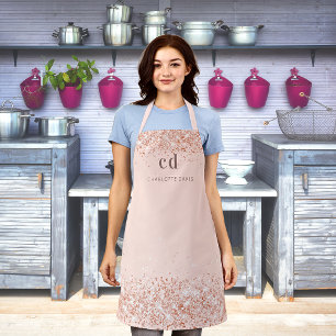 Roos gouden blozen initiaal naam glitter monogram schort