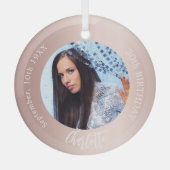 Roos gouden blush aangepaste foto verjaardag glas ornament (Voorkant)