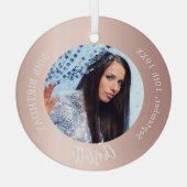 Roos gouden blush aangepaste foto verjaardag glas ornament (Achterkant)