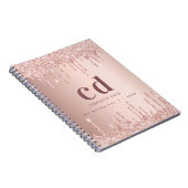 Roos gouden blush druppels glam monogram notitieboek (Rechterzijde)