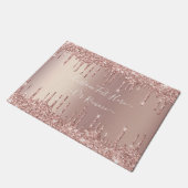 Roos gouden blush glitter aangepaste tekst deurmat (Schuin)