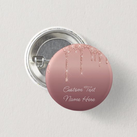 Roos gouden blush glitter Button aangepaste tekst (Voorkant /achterkant)