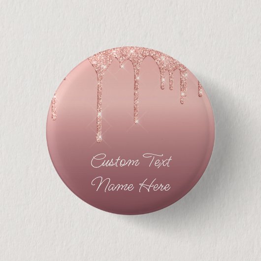 Roos gouden blush glitter Button aangepaste tekst  (Voorkant)