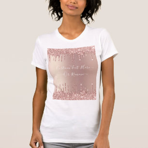 Roos gouden blush glitter druppels aangepaste teks t-shirt