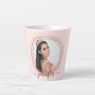 Roos gouden blush roze foto naam script latte mok