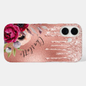 Roos gouden bordeauxrode bloemen roze druppels Case-Mate iPhone case (Achterkant (horizontaal))